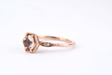 Art Deco style, Antique peach-pink Round morganite Hexagon engagement ring