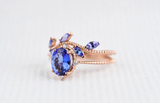 Vintage hand made Tanzanite Engagement ring 1.2 ct oval natural tanzanite , white diamond , solid rose gold yellow gold white gold ring