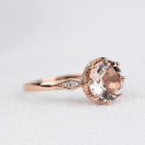 art deco design, 8 mm round morganite Engagement ring, 14k rose gold white diamond pink sapphire vintage ring