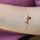 Love and Pink Heart Gold Bracelet Solid 14k Rose Gold Pink Ruby Daily Bracelet