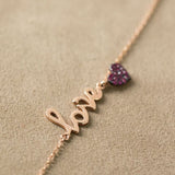Love and Pink Heart Gold Bracelet Solid 14k Rose Gold Pink Ruby Daily Bracelet