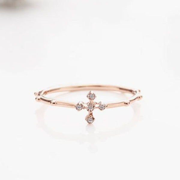 Salome Cross Rosary Ring Solid 14k Rose gold ring