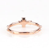 St Peter Rosary Ring,Solid 14K Rose Gold White Diamond Cross Ring
