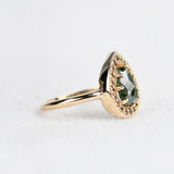 Rose Cut Pear Shape Green Diamond Cognac Diamond Halo 14k Solid Rose Gold Engagement Ring