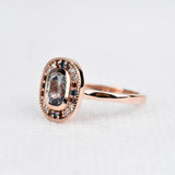 Vintage Light Gray Sapphire Engagement Ring Multi Diamond Halo Mil Grain 14k Rose gold Ring