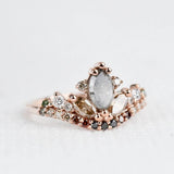 Stunning Multi Color Diamond, Tiara Style Solid 14k Rose Gold Engagement Ring
