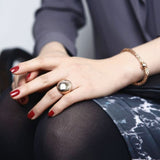 Big Oval Signet Cocktail Ring, 14k Solid Rose Gold Flower Hallow Signet Ring