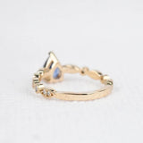Blue Sapphire Pear Shape Engagement Ring Art Deco Style Diamond 14k Yellow Gold Ring
