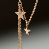 Bohemian Duo Star Charm Necklace, 14k rose gold blue diamond  Daily Necklace