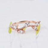 White Sapphire laurel leaves wedding band rose gold yellow gold ivy leaf ring