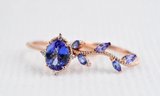 Vintage hand made Tanzanite Engagement ring 1.2 ct oval natural tanzanite , white diamond , solid rose gold yellow gold white gold ring
