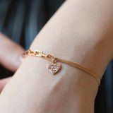 Love Charm Square Links Daily Bracelet 14K Solid Rose Gold Vintage chain Bracelet