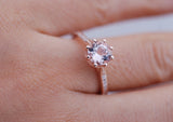 Classical Beauty 7mm Round pink Morganite Engagement ring rose gold white diamond shank ring