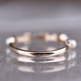 Art Deco Honeycomb Design Creamy White Fresh pearl and Diamond 14k Solid Gold Ring