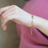 Vintage Links with Snow Flack Charms Bracelet, 14k Solid Rose Gold Diamond Charms Daily Bracelet