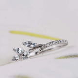 Gorgeous vintage aquamarine leaf and white diamond band rose gold yellow gold wedding band