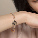 Queen Elizabeth Antique Coin with Art Deco link Bracelet, 14k Solid Rose Gold Daily Bracelet