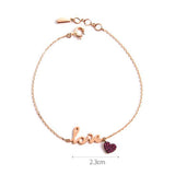 Love and Pink Heart Gold Bracelet Solid 14k Rose Gold Pink Ruby Daily Bracelet