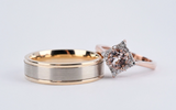 Art Deco Style & Diamond Shape Halo, Round Morganite Engagement Ring white diamond ring