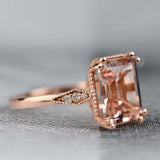 3 ct Emerald cut Morganite Solid 14k Rose Gold Vintage Engagement Ring