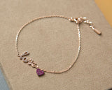 Love and Pink Heart Gold Bracelet Solid 14k Rose Gold Pink Ruby Daily Bracelet