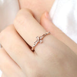 St Peter Rosary Ring,Solid 14K Rose Gold White Diamond Cross Ring