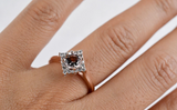 Art Deco Style & Diamond Shape Halo, Round Morganite Engagement Ring white diamond ring