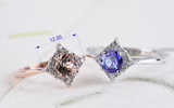 Art Deco Style & Diamond Shape Halo, Round Morganite Engagement Ring white diamond ring