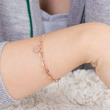 Art Deco Link and chain , Vintage Coin Charm Bracelet, 14k Solid Rose Gold Daily Bracelet