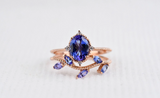 Vintage hand made Tanzanite Engagement ring 1.2 ct oval natural tanzanite , white diamond , solid rose gold yellow gold white gold ring