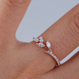 Gorgeous Natural leaf band ring, AAA White Swarovski Crystal rose gold yellow gold wedding band