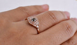 Antique Style Cognac Diamond Engagement Ring solid 14k rose gold white diamond halo ring