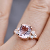 Vintage Cushion Cut Morgantie Solid 14k Rose Gold Engagement Ring