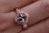 the queen of Floral morganite engagement ring 7mm cushion morganite white diamond rose gold ring