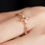 Cross Rosary Ring, White Chrystal 14k Solid Rose gold Daily Rosary Ring