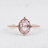 Beautiful Baby Pink Sapphire Vintage Engagement ring 1.2 ct oval sapphire ,white diamond , solid 14k rose gold ring