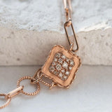 Vintage Multi Links Solid 14k Rose gold Bracelet,t pretty cross charm and Cognac diamond on Square disc point Fashionable Bracelet