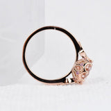 art deco design, 8 mm round morganite Engagement ring, 14k rose gold white diamond pink sapphire vintage ring