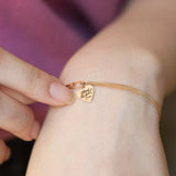 Love Charm Square Links Daily Bracelet 14K Solid Rose Gold Vintage chain Bracelet