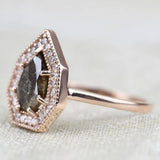 Kite Brown Diamond Vintage Ring 14K Solid Rose Gold White Diamond Halo Engagement Ring
