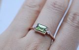 Art Deco style Peridot white diamond engagement ring rose gold yellow gold ring