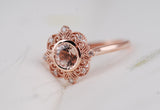 Floral Engagement Ring Stunning plain shank pink morganite & white diamond rose gold engagement ring