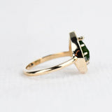 Rose Cut Pear Shape Green Diamond Cognac Diamond Halo 14k Solid Rose Gold Engagement Ring
