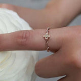 Green Cross Rosary Ring, Solid 14k Rose Gold Rope Ring