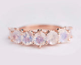 Rainbow Moon Stone ring rose gold yellow gold Natural green diamond wedding band