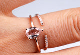 Modern & Stylish double shank peach-pink Natural Morganite Engagement ring Pear Shape Rose gold Diamond ring