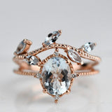 Aquamarine laurel leaves wedding band rose gold yellow gold ivy leaf ring