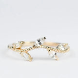White Sapphire laurel leaves wedding band rose gold yellow gold ivy leaf ring