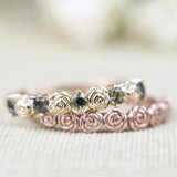 Rose bud band ring blossom solid rose gold yellow gold wedding band ring
