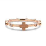 Art deco Cross Rosary Ring Solid 14k  Rose Gold White Diamond ring